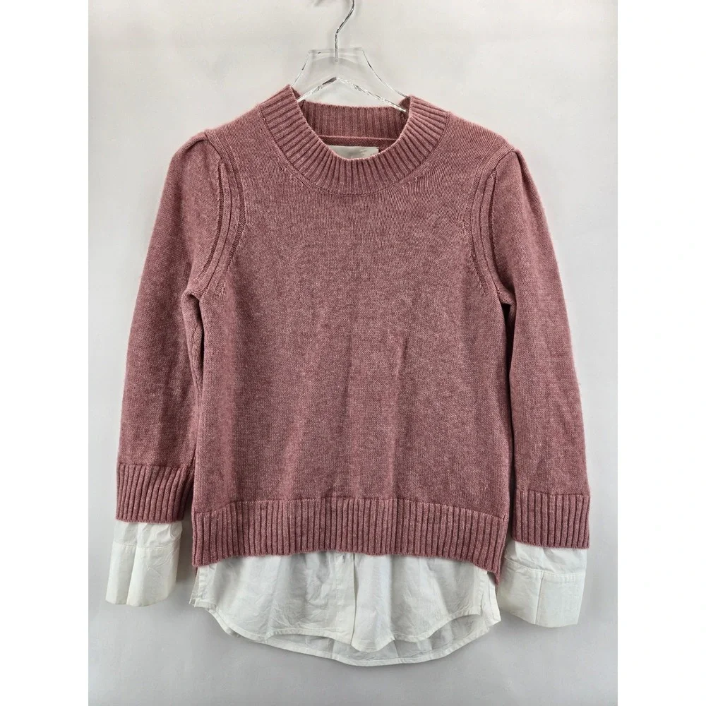 Brochu Walker Pink Wool Cashmere Layered Look Sweater Womens Medium Quiet Luxury